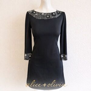Alice + Olivia Black Embellished Mini Dress Silk Blend Cocktail S – $495